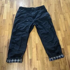 Carhartt Men's Black Double Knee Work Pants Flannel Lining Rivets 44 X30